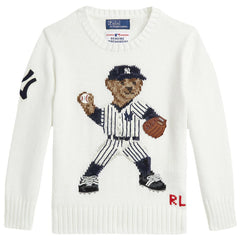 Yankees Polo Ralph Lauren Preschool Bear Pullover Sweater - White Pullover