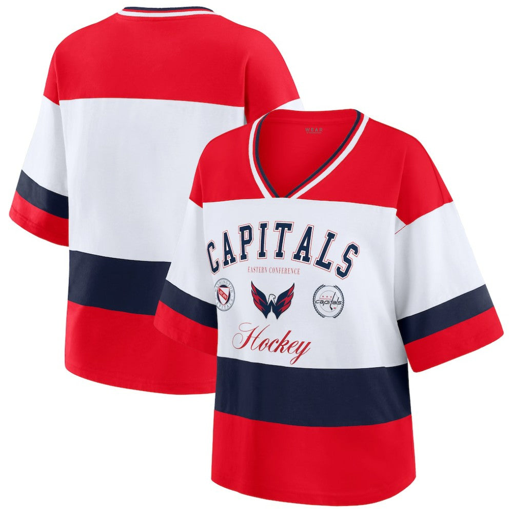 Washington Capitals WEAR by Erin Andrews Women's Jersey Style Tee - Red/White | US 202830837