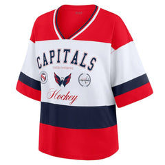 Washington Capitals WEAR by Erin Andrews Women's Jersey Style Tee - Red/White | US 202830837