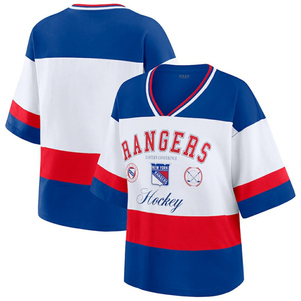 New York Rangers WEAR by Erin Andrews Women's Jersey Style Tee - Blue/White | US 202830838