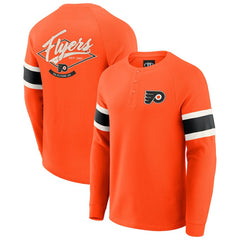 Philadelphia Flyers Darius Rucker Collection by Fanatics Waffle-Knit Raglan Long Sleeve Henley T-Shirt - Orange | US 202831286