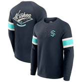 Seattle Kraken Darius Rucker Collection by Fanatics Waffle-Knit Raglan Long Sleeve Henley T-Shirt - Deep Sea Blue | US 202831287