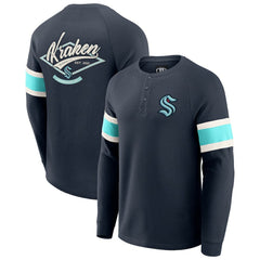 Seattle Kraken Darius Rucker Collection by Fanatics Waffle-Knit Raglan Long Sleeve Henley T-Shirt - Deep Sea Blue | US 202831287
