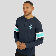 Seattle Kraken Darius Rucker Collection by Fanatics Waffle-Knit Raglan Long Sleeve Henley T-Shirt - Deep Sea Blue | US 202831287