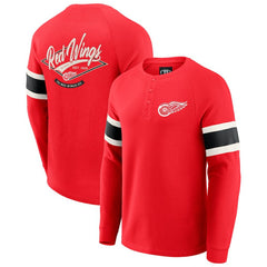 Detroit Red Wings Darius Rucker Collection by Fanatics Waffle-Knit Raglan Long Sleeve Henley T-Shirt - Red | US 202831295