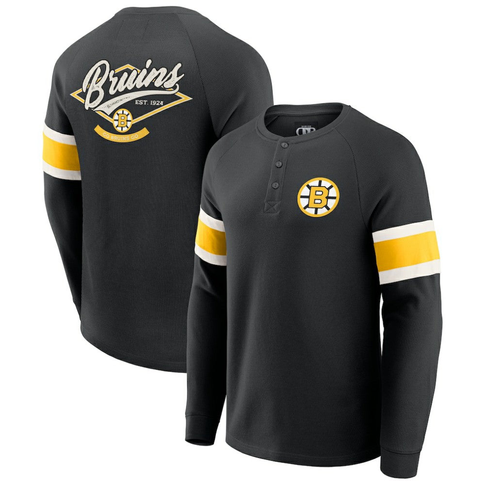 Boston Bruins Darius Rucker Collection by Fanatics Waffle-Knit Raglan Long Sleeve Henley T-Shirt - Black | US 202831300