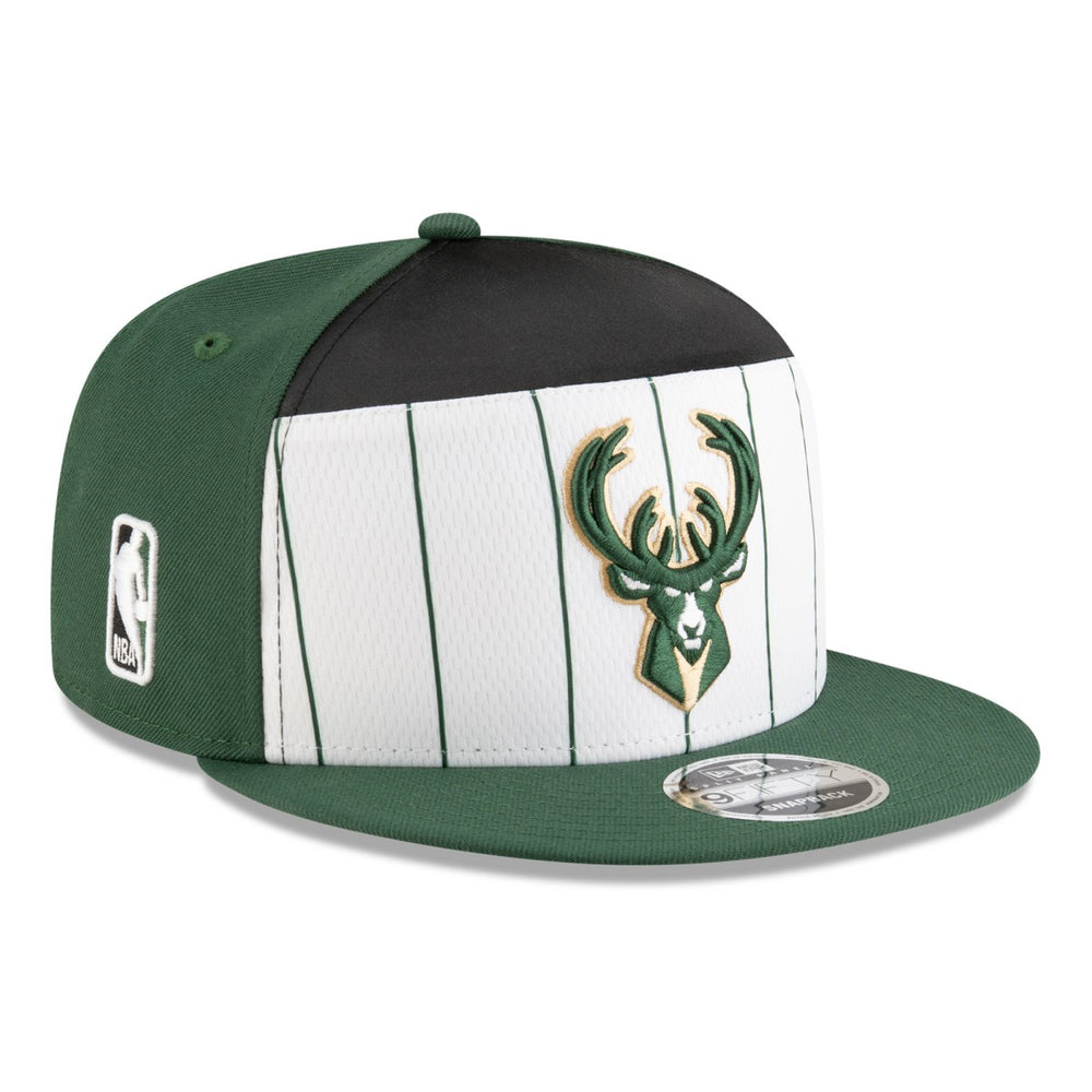 Milwaukee Bucks 2025 NBA Tip Off Split Panel 9FIFTY Snapback Hat White/Hunter Green - New Era