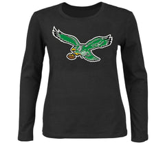 Philadelphia Eagles Women's Plus Size Scoop Neck Long Sleeve T-Shirt - Black T-shirts