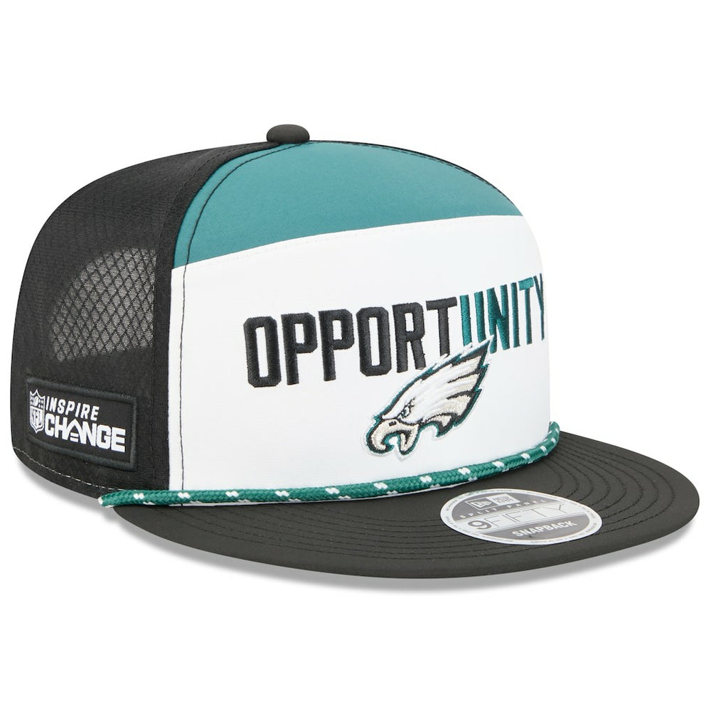 Philadelphia Eagles New Era 2025 Inspire Change Split Panel 9FIFTY Snapback Hat - White/Black Hats