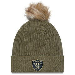 Las Vegas Raiders New Era Women's 2025 Salute to Service Cuffed Knit Hat with Pom - Dark Green Hats