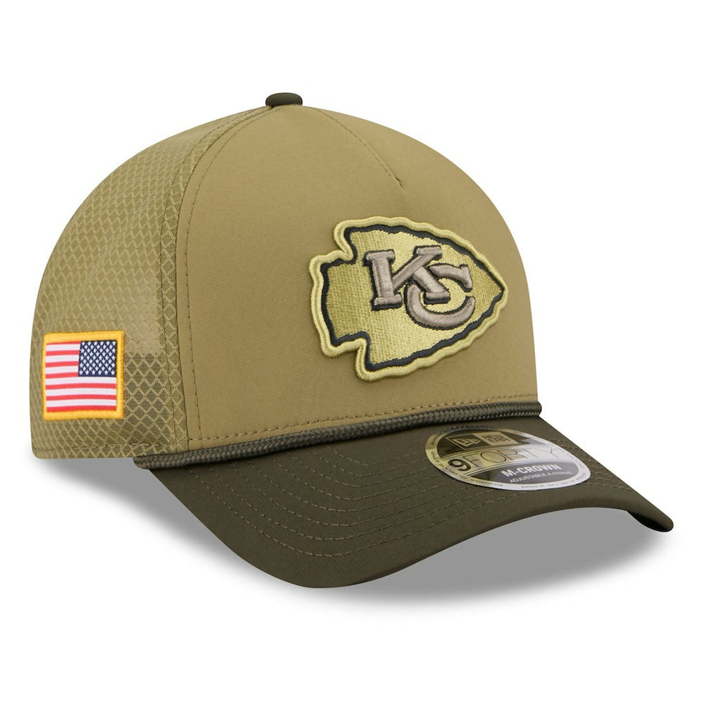Kansas City Chiefs New Era Youth 2025 Salute to Service 9FORTY A-Frame Adjustable Hat - Green/Dark Green Hats
