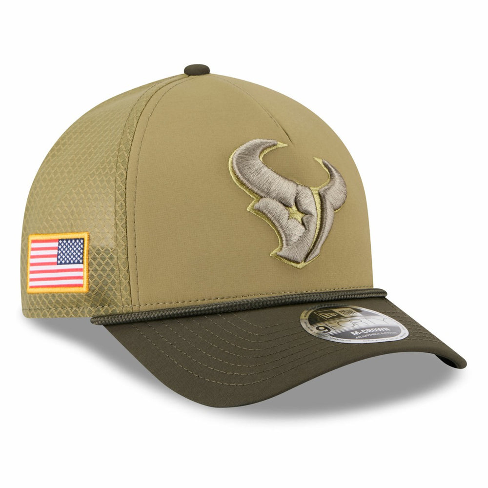 Houston Texans New Era Youth 2025 Salute to Service 9FORTY A-Frame Adjustable Hat - Green/Dark Green Hats