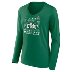 Philadelphia Eagles Women's Super Bowl LIX Champions Retro Logo Long Sleeve V-Neck T-Shirt - Kelly Green T-shirts
