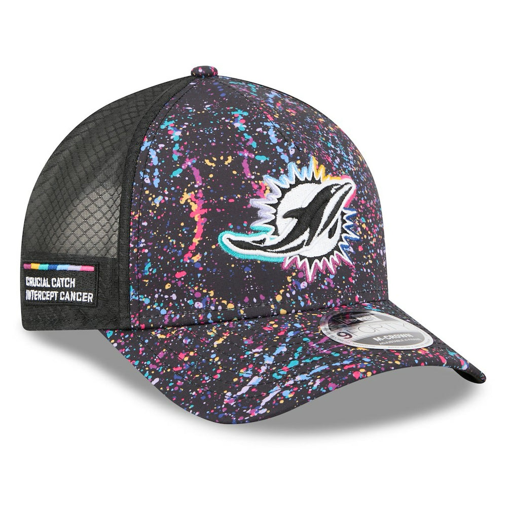 Miami Dolphins New Era 2025 NFL Crucial Catch 9FORTY Adjustable Hat - Black Hats