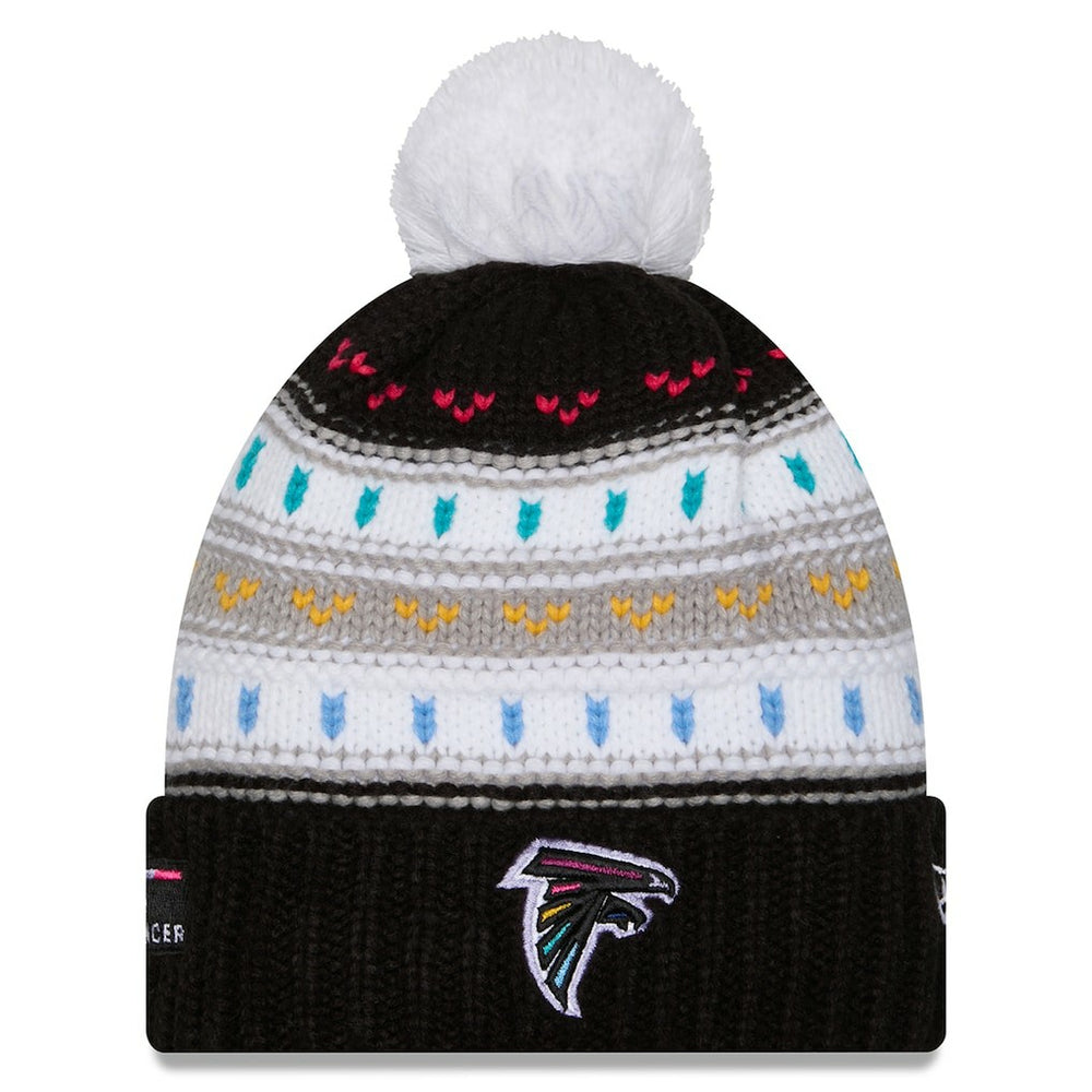 Atlanta Falcons New Era Women's 2025 NFL Crucial Catch Cuffed Knit Hat with Pom - Black Hats