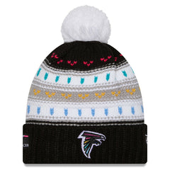 Atlanta Falcons New Era Women's 2025 NFL Crucial Catch Cuffed Knit Hat with Pom - Black Hats
