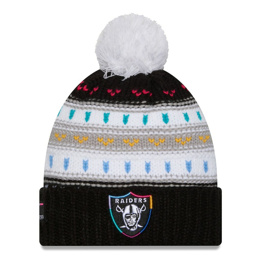 Las Vegas Raiders New Era Women's 2025 NFL Crucial Catch Cuffed Knit Hat with Pom - Black Hats