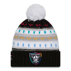 Las Vegas Raiders New Era Women's 2025 NFL Crucial Catch Cuffed Knit Hat with Pom - Black Hats