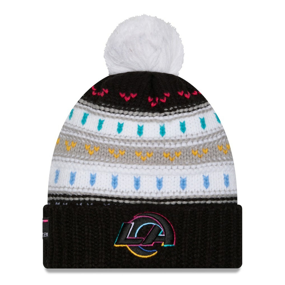 Los Angeles Rams New Era Women's 2025 NFL Crucial Catch Cuffed Knit Hat with Pom - Black Hats