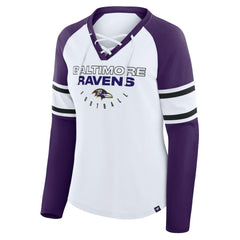 Baltimore Ravens Women's Plus Size Redzone Lace Up Long Sleeve T-Shirt - White T-shirts