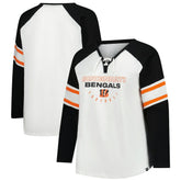 Cincinnati Bengals Women's Plus Size Redzone Lace Up Long Sleeve T-Shirt - White T-shirts