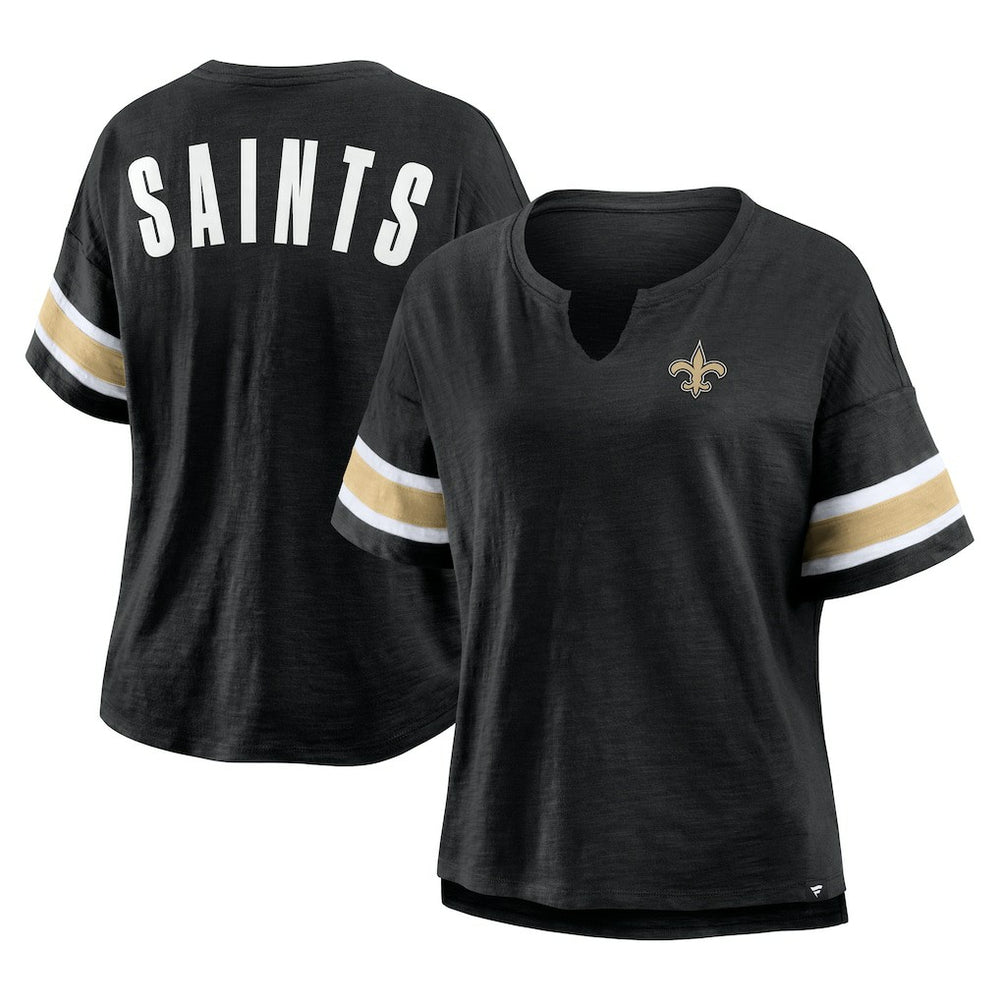 New Orleans Saints Women's Plus Size Redzone Notch Neck T-Shirt - Black T-shirts