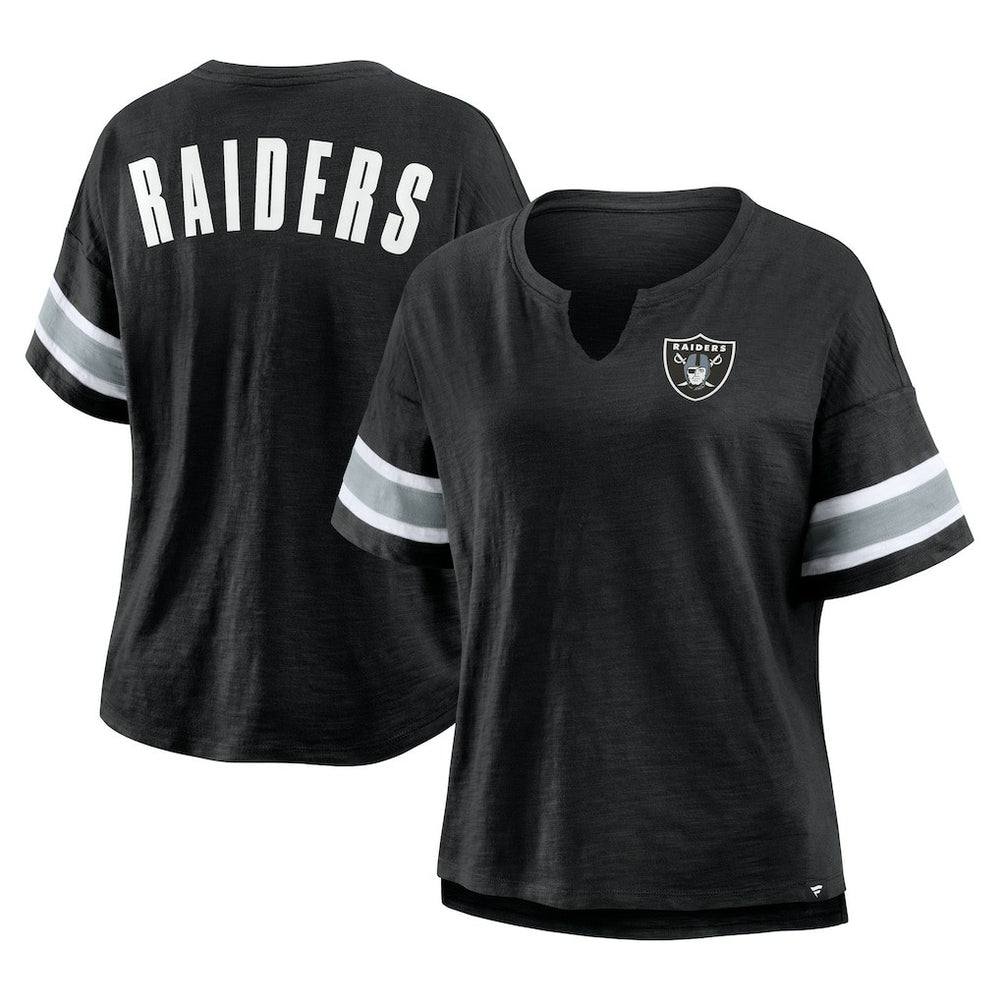 Las Vegas Raiders Women's Plus Size Redzone Notch Neck T-Shirt - Black T-shirts
