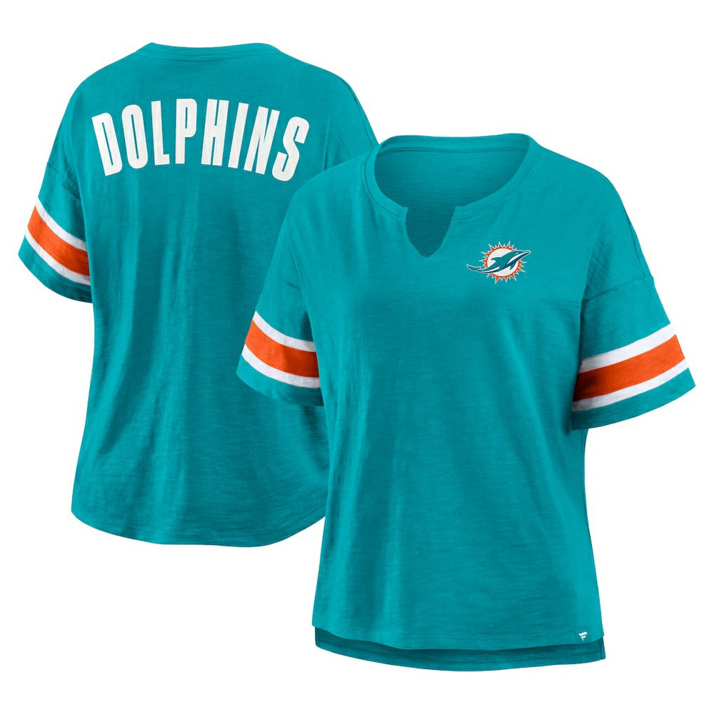 Miami Dolphins Women's Plus Size Redzone Notch Neck T-Shirt - Aqua T-shirts