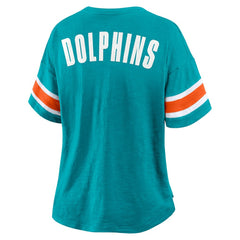 Miami Dolphins Women's Plus Size Redzone Notch Neck T-Shirt - Aqua T-shirts