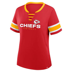Kansas City Chiefs Women's Plus Size Red Zone Athena Lace-Up V-Notch Neck T-Shirt - Red T-shirts