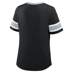 Las Vegas Raiders Women's Plus Size Red Zone Athena Lace-Up V-Notch Neck T-Shirt - Black T-shirts