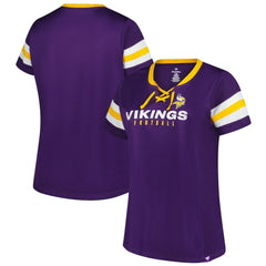 Minnesota Vikings Women's Plus Size Rhinestone Redzone Athena Lace-Up Notch Neck T-Shirt - Purple T-shirts