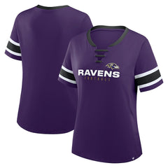 Baltimore Ravens Women's Plus Size Red Zone Athena Lace-Up V-Notch Neck T-Shirt - Purple T-shirts