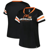 Cincinnati Bengals Women's Plus Size Red Zone Athena Lace-Up V-Notch Neck T-Shirt - Black T-shirts