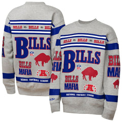 Buffalo Bills Youth Throwback All-Over Print Fleece Sweatshirt - Gray Sweatshirts