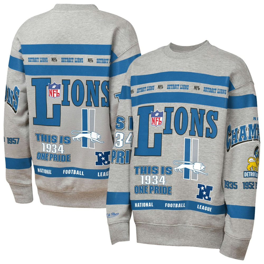 Detroit Lions Youth Throwback All-Over Print Fleece Sweatshirt - Gray Sweatshirts