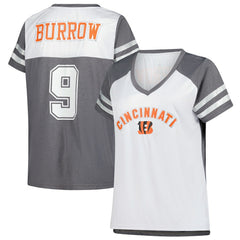 Joe Burrow Cincinnati Bengals Women's Plus Size Bling V-Neck T-Shirt - White T-shirts