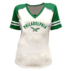 Saquon Barkley Philadelphia Eagles Women's Plus Size Bling V-Neck T-Shirt - White T-shirts