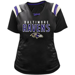 Lamar Jackson Baltimore Ravens Women's Plus Size Name & Number Raglan Lace V-Neck T-Shirt - Black T-shirts