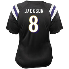 Lamar Jackson Baltimore Ravens Women's Plus Size Name & Number Raglan Lace V-Neck T-Shirt - Black T-shirts