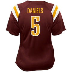 Jayden Daniels Washington Commanders Women's Plus Size Name & Number Raglan Lace V-Neck T-Shirt - Burgundy T-shirts
