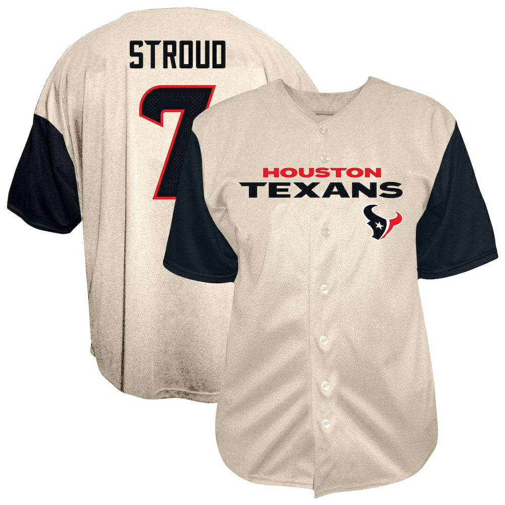 C.J. Stroud Houston Texans Big & Tall Baseball Button-Up Shirt - Cream