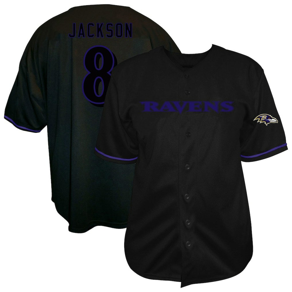 Lamar Jackson Baltimore Ravens Big & Tall Baseball Button-Up Shirt - Black