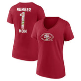 San Francisco 49ers Women's Number 1 Mom Floral V-Neck T-Shirt - Scarlet T-shirts