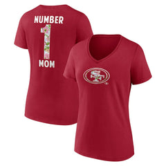 San Francisco 49ers Women's Number 1 Mom Floral V-Neck T-Shirt - Scarlet T-shirts