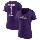 Baltimore Ravens Women's Number 1 Mom Floral V-Neck T-Shirt - Purple T-shirts