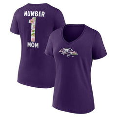 Baltimore Ravens Women's Number 1 Mom Floral V-Neck T-Shirt - Purple T-shirts