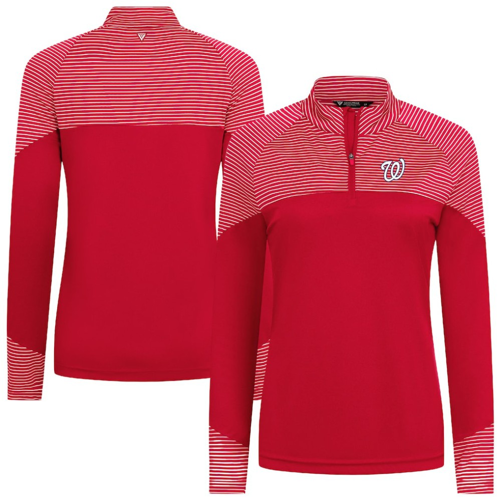 Washington Nationals Levelwear Women's Classic Stripes Insignia 2.0 Raglan Quarter-Zip Top - Red Tops