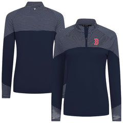 Boston Red Sox Levelwear Women's Classic Stripes Insignia 2.0 Raglan Quarter-Zip Top - Navy Tops
