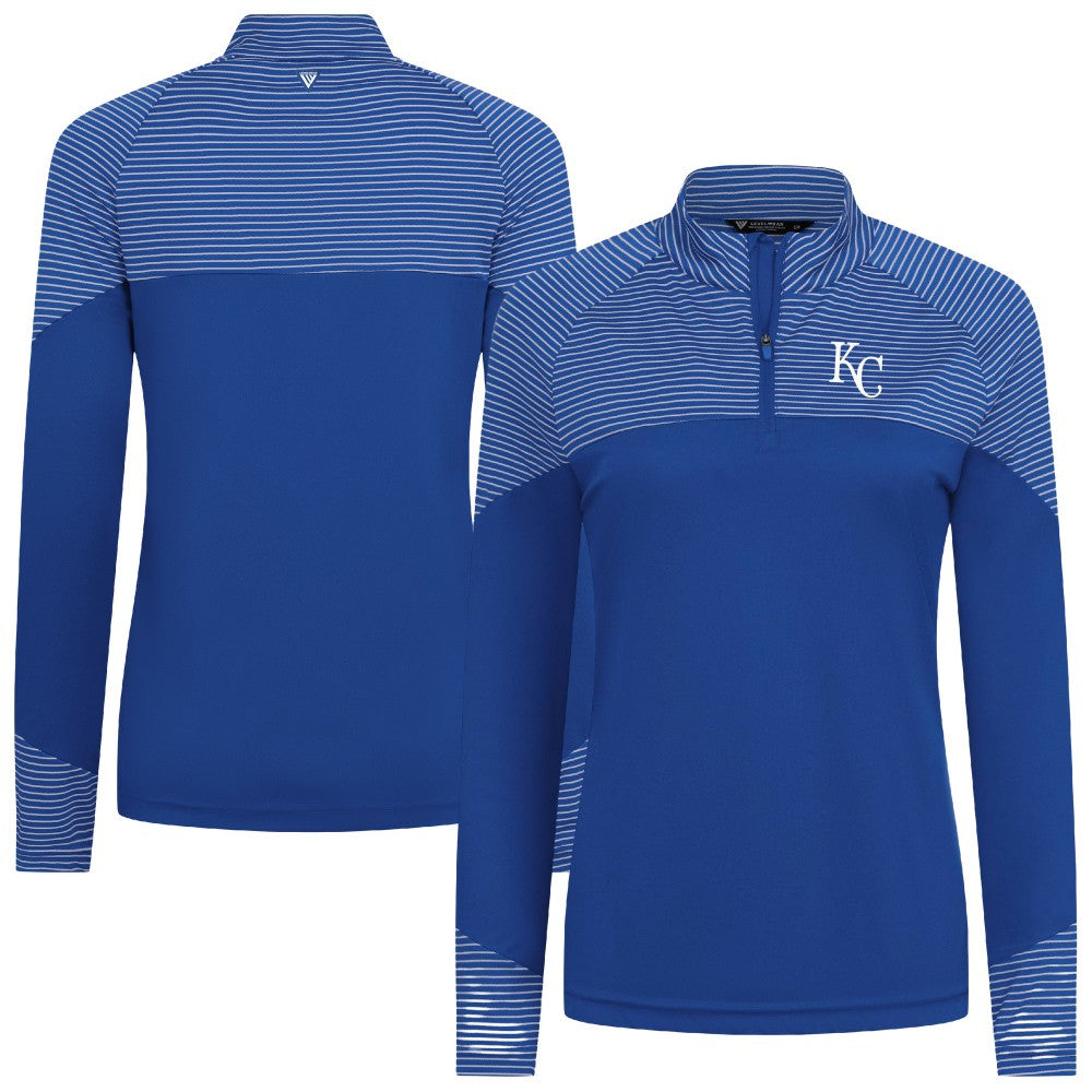 Kansas City Royals Levelwear Women's Classic Stripes Insignia 2.0 Raglan Quarter-Zip Top - Royal Tops